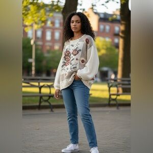 Vintage Knit Chunky Floral Hand Made Classic Elements - Size Large